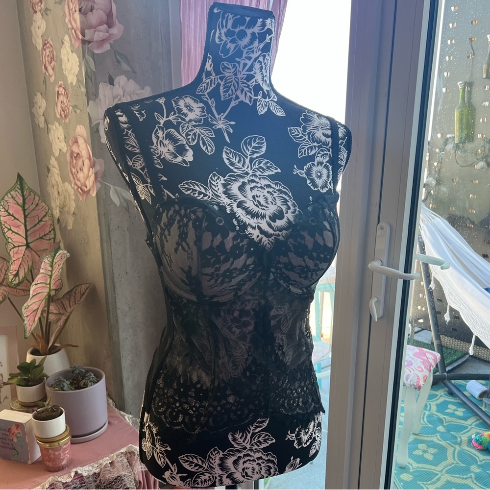 Lace/sheer Victoria’s Secret corset with padded bra